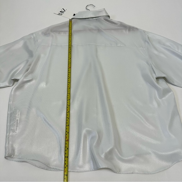 NWT / S/ ZARA Flowy Oversized Shimmer White  Pearl blouse button down shirt - Picture 10 of 16